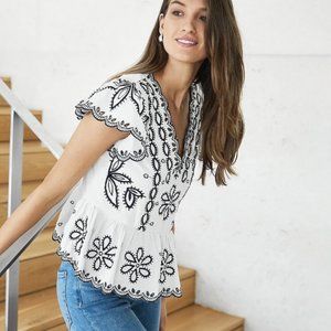 Express Eyelet Lace Scalloped Trim Peplum Top